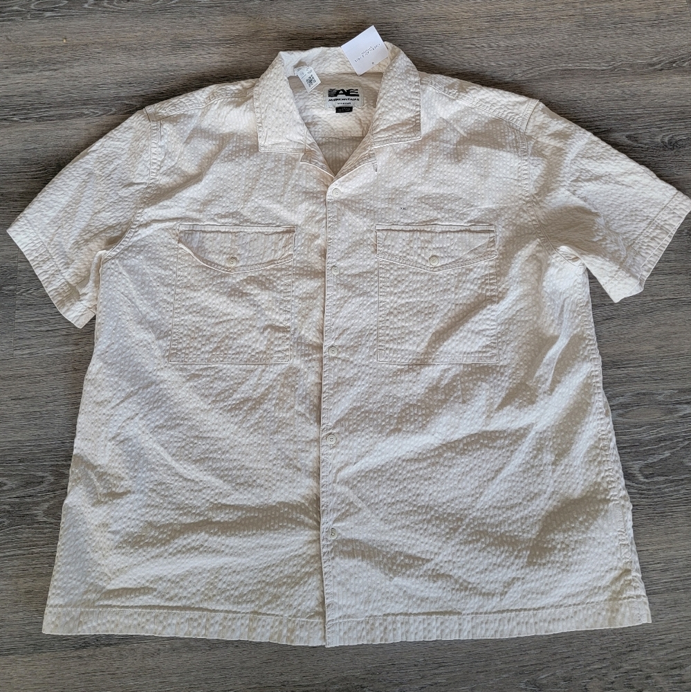 NWT Mens American Eagle Beige Short Sleeve Button Up Shirt XXL